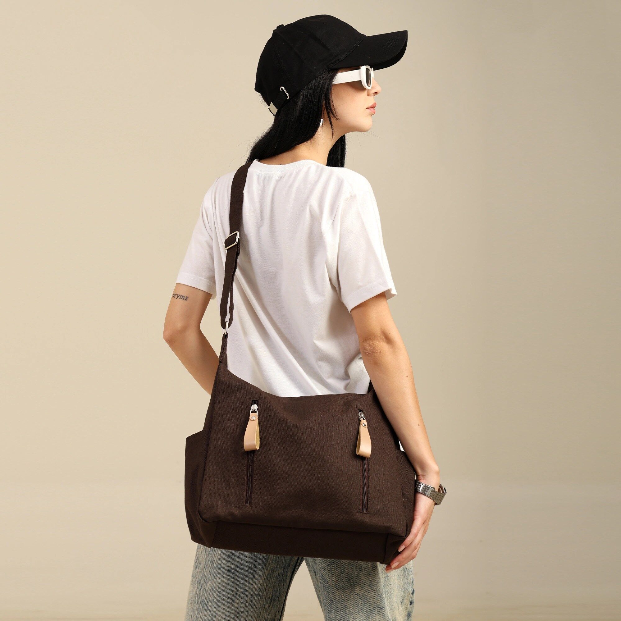Mandy coffee model 1 Mandy Canvas Crossbody Bag - Image 1
